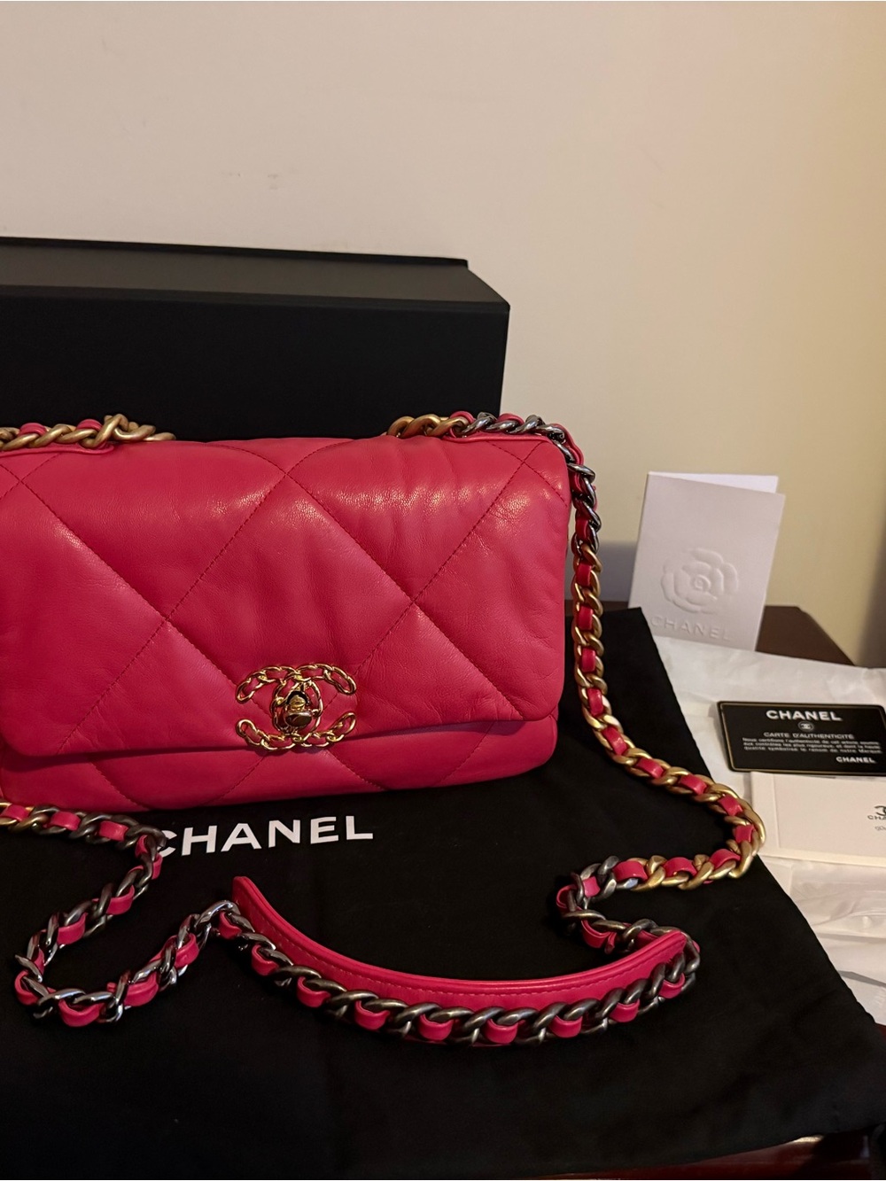 Chanel 19  Pink Quilted Leather Classic Flap Bag